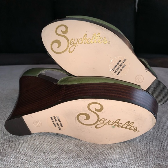 Seychelles green leather wedge sandals - Picture 3 of 5